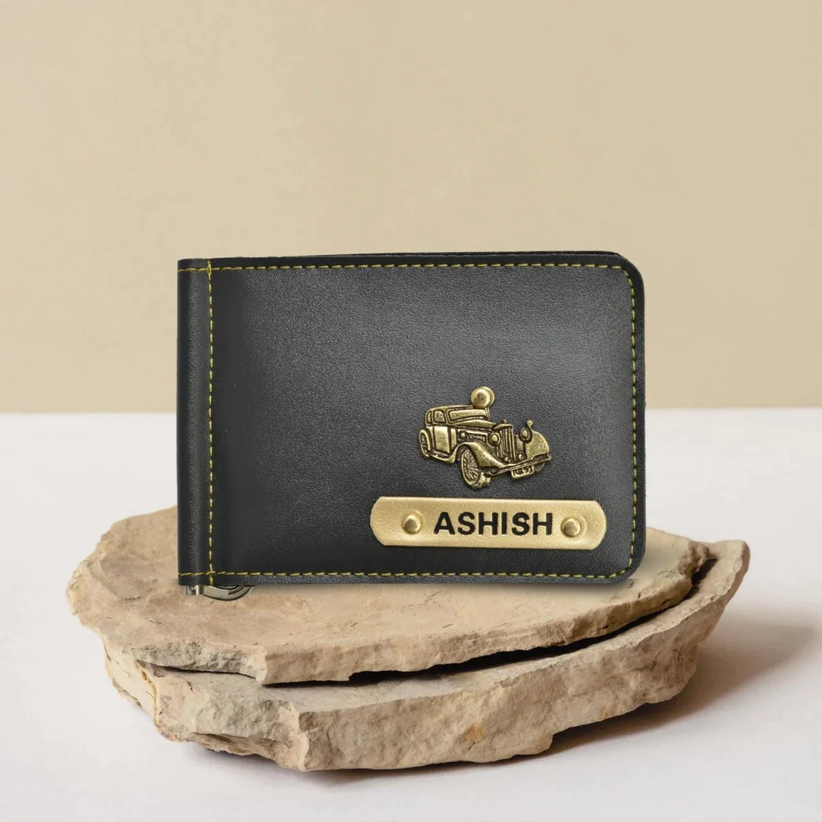 Stay organized and stylish with our customized vegan leather money clip, featuring a sleek design.