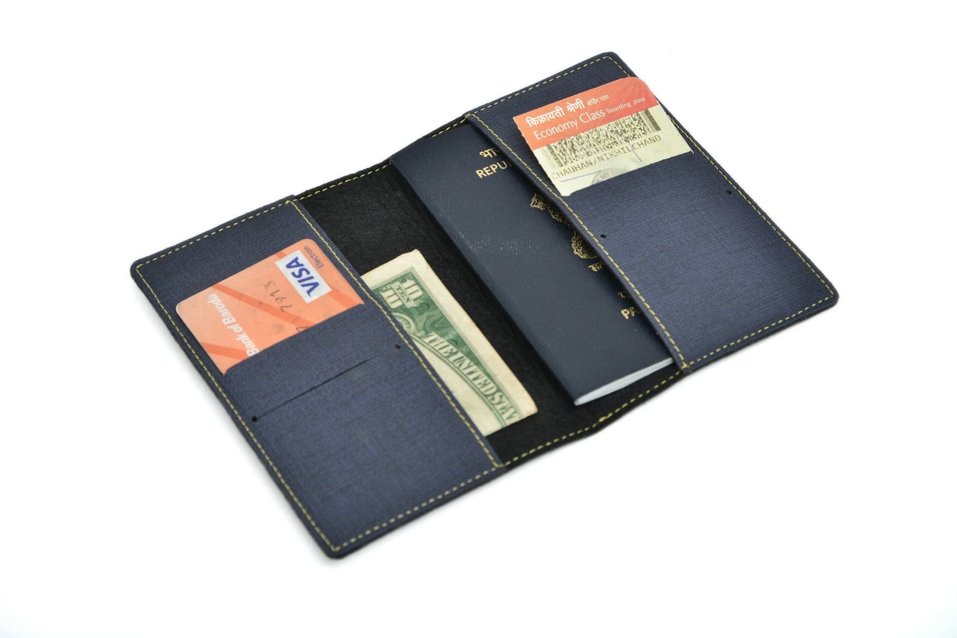 personalized-passport-cover-blue-jeans-customized-best-gift-for-boyfriend-girlfriend. Open image of our sleek, compact and stylish bifold passport covers for gents.