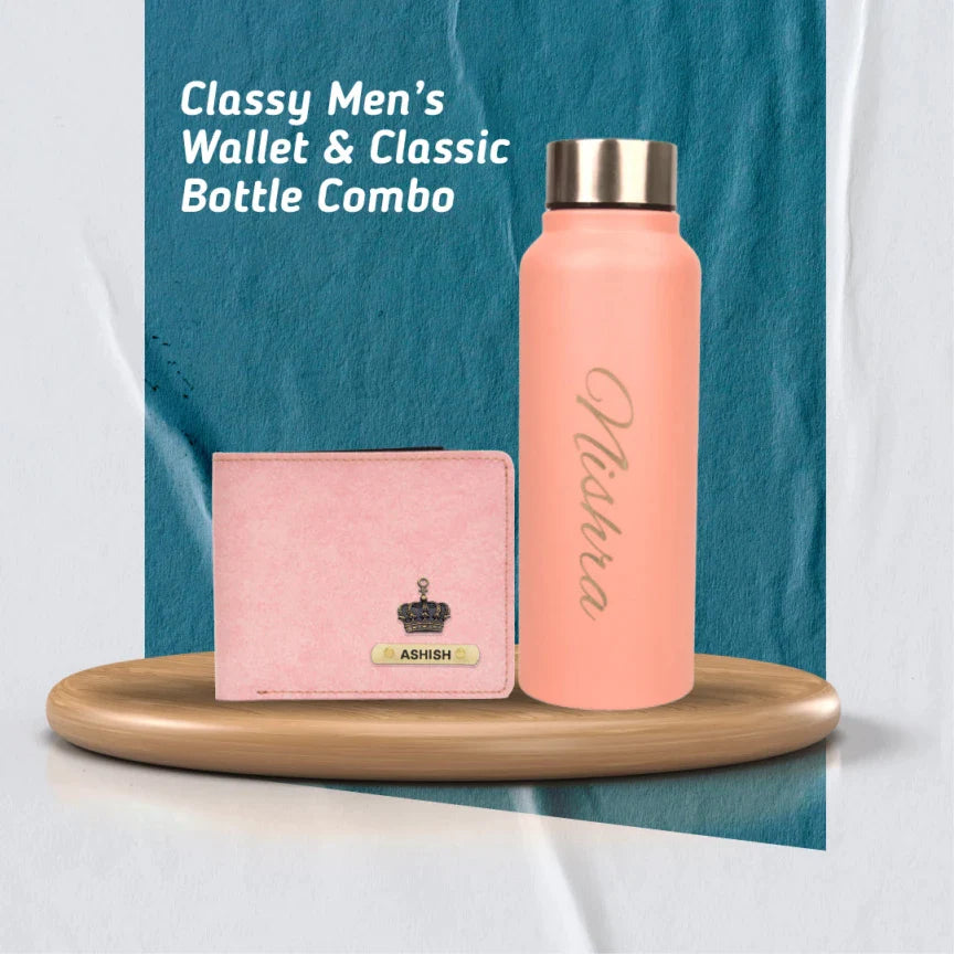 Personalized Men's wallet and water bottle combo