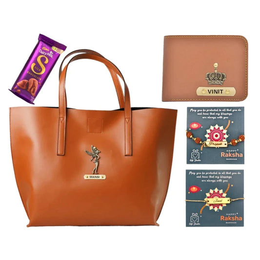 Personalized Tote Bag and Men's Wallet Combo Rakhi Combo