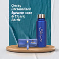 personalized classy leather eyewear case and classy water bottle