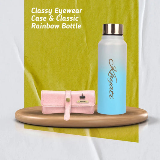 personalized perfect classy leather eyewear case and water bottle