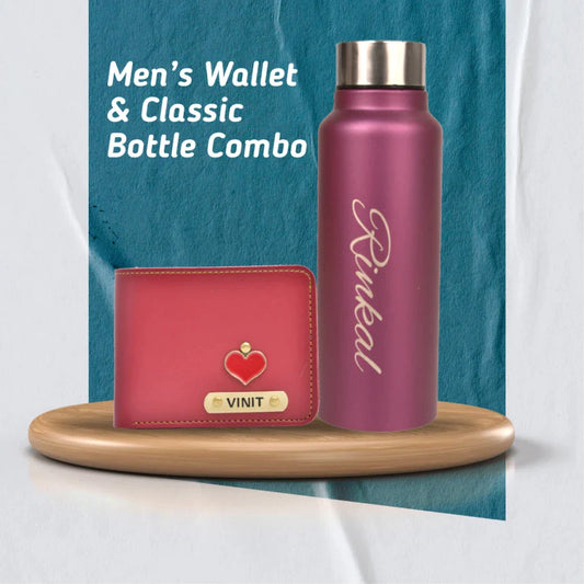 Personalized Perfect Wallet and Water Bottle for Men's and Boys