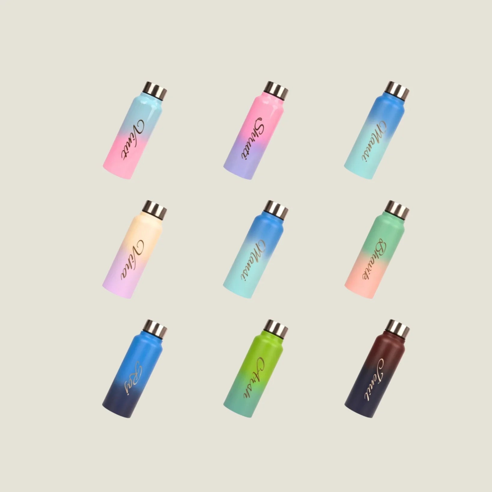 multicolor water bottles