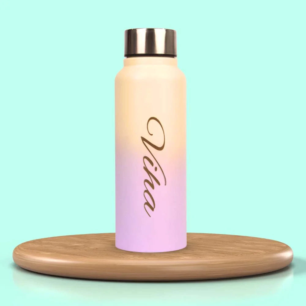 multicolor water bottle with customized name