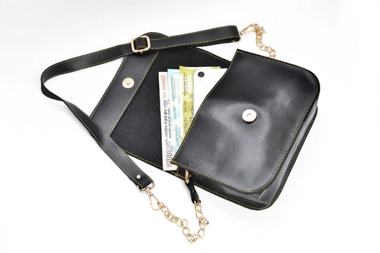 Women's Combo : Mini Makeup Kit  & Chained Sling bag - Black