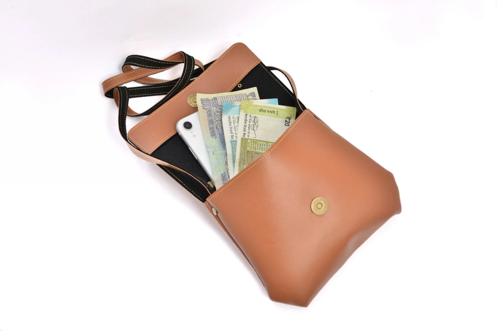 personalized-sling-bag-tan-customized-best-gift-for-boyfriend-girlfriend. inside or open view of Personalized Sling Bag - tan