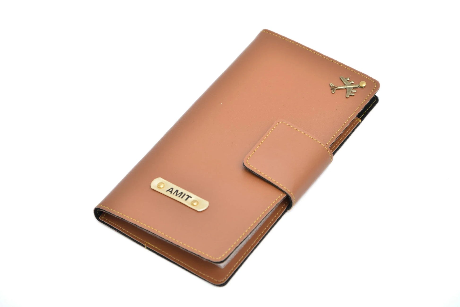 personalized-travel-wallet-tan-customized-best-gift-for-boyfriend-girlfriend. The case with its sturdy build ensures protection of your passport during traveling shenanigans! It carries your passport, money, cards etc. at one place. Material-vegan/synthetic leather