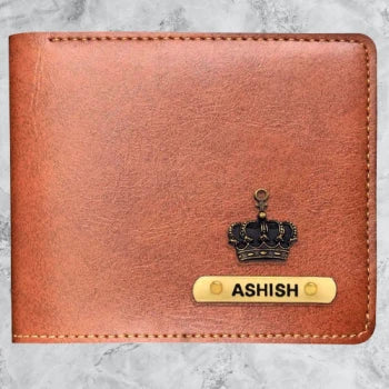 personalized men's leather wallet with name and charm
