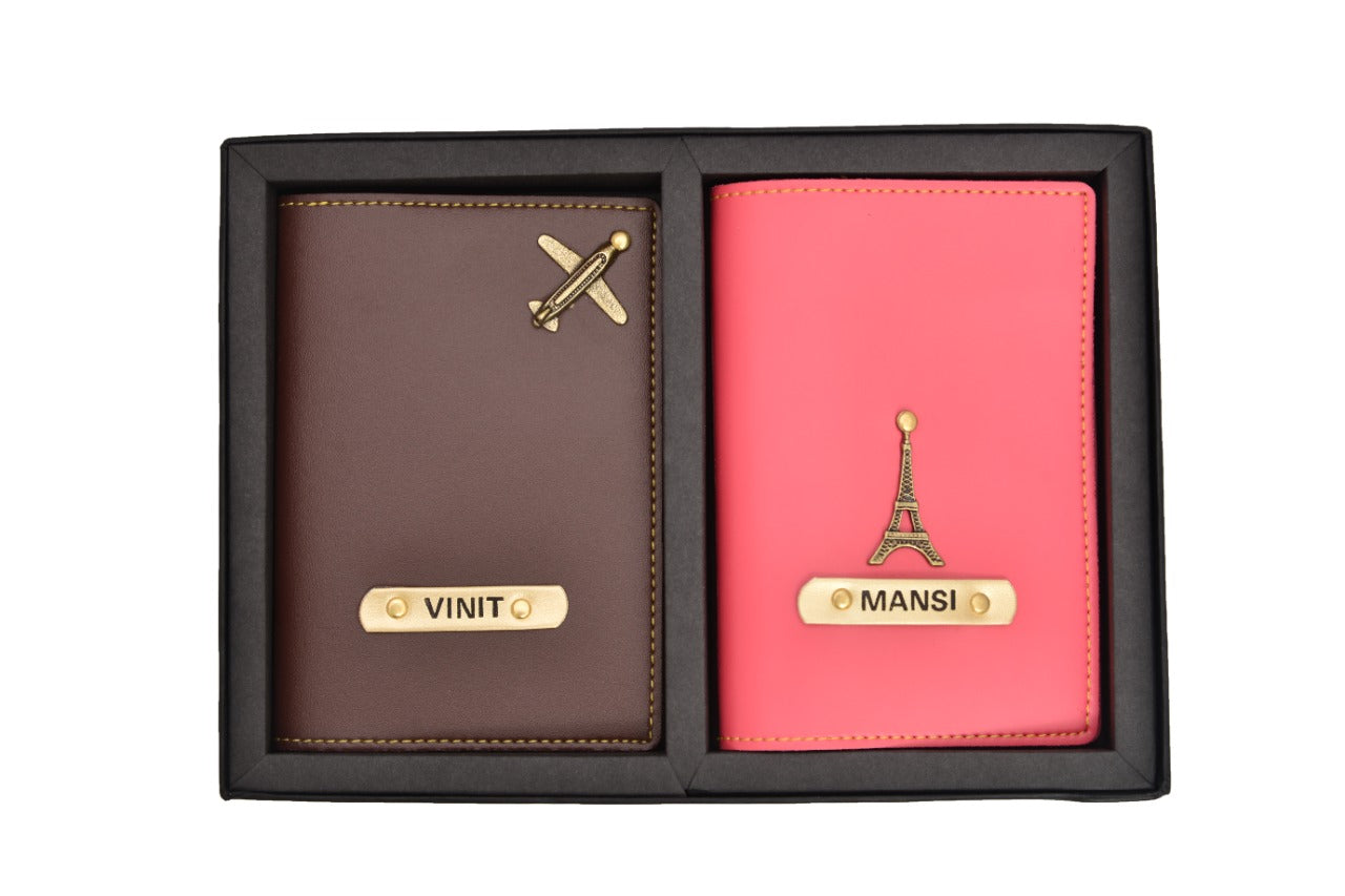 couple-twinning-passport-combo-2-pcs-1-customized-best-gift-for-boyfriend-girlfriend.  Keep your element of royalty with our diverse range of customised and exclusive personalized couple’s combo at the best prices. 

The best part is that classy leather is very durable. So, this Couple's combo can withstand scratches and scrapes that would mar genuine leather. It is not prone to crack or peel like leather. It will not fade as easily in ultraviolet light and is stain resistant.