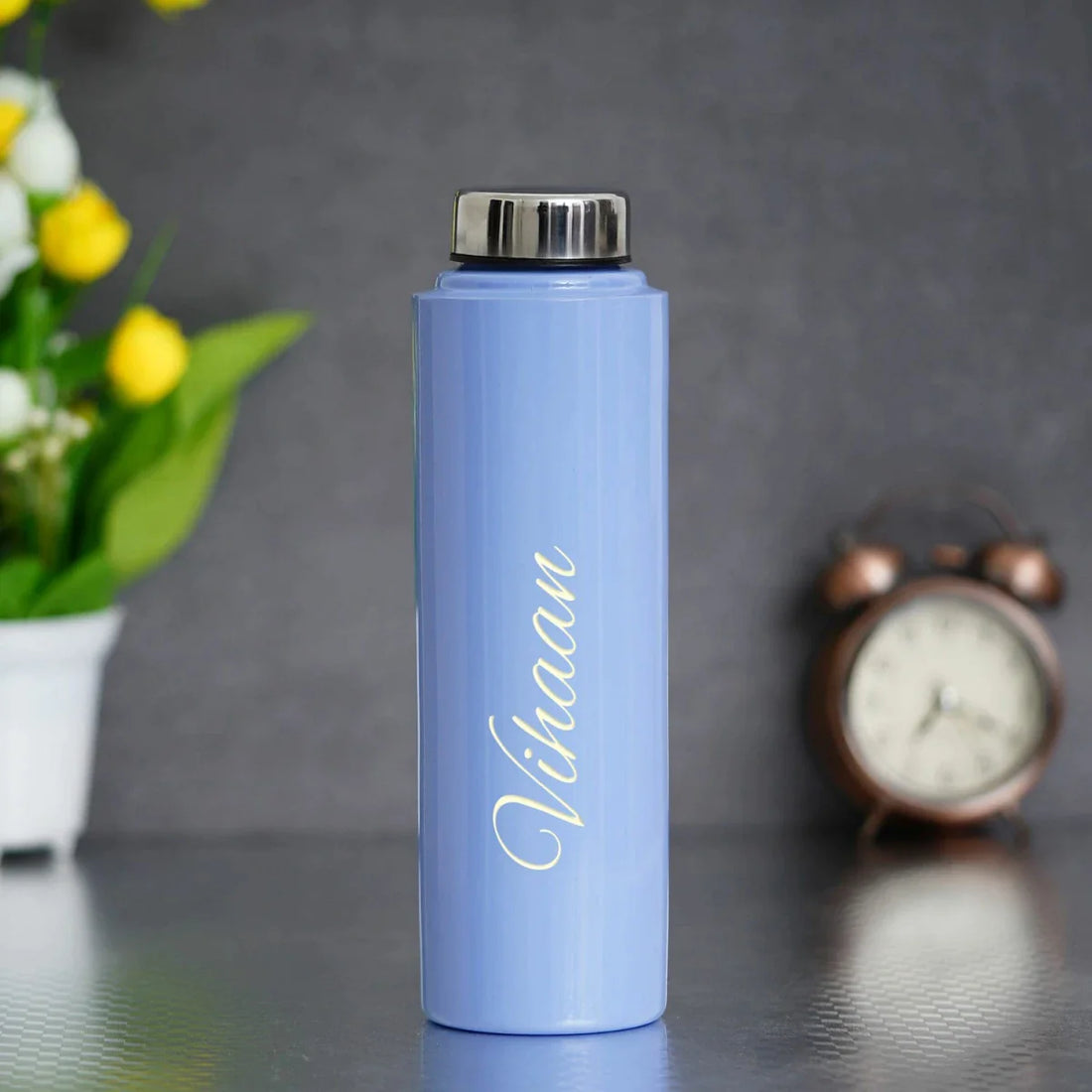 Personalised Voilet Classic Smart Bottle (1 Litre), Stainless Steel Mug & All in One Men's Combo (2 pcs) - Black