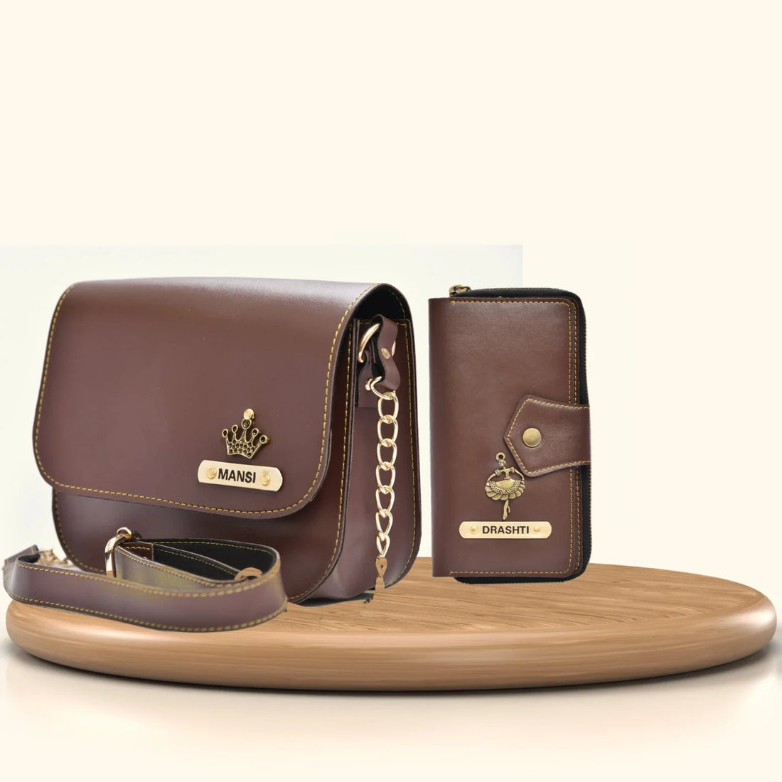 Women's Combo Premium Lady Wallet Chained Sling Bag Brown