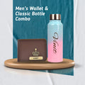 personalized men's wallet and water bottle combo