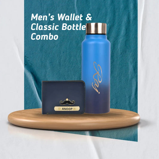 personalized men's wallet and water bottle combo