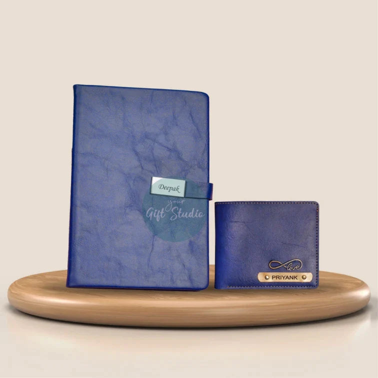 Customized Men's Wallet and Diary Combo - Blue | Your Gift Studio