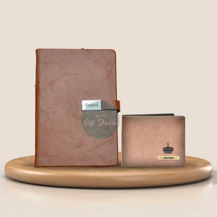 Customized Men's Wallet and Diary Combo - Tan | Your Gift Studio